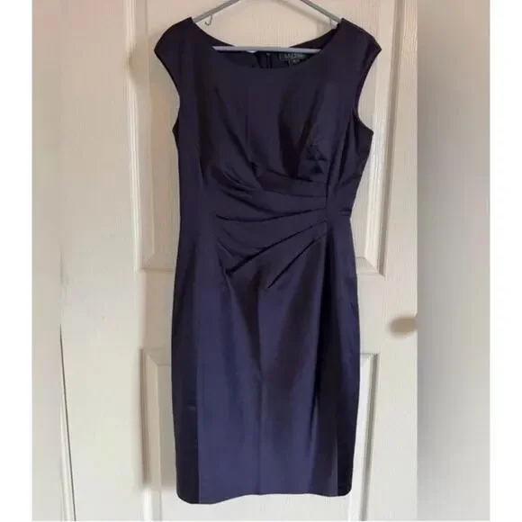 Lauren Ralph Lauren Sapphire Navy Cinched Waist Sheath Dress Cocktail, Size 10 - Picture 4 of 7